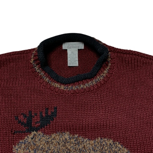 Vintage Y2K Moose Nature knit Mockneck Sweater Size XL Earth Tones Gorpcore - Picture 2 of 9